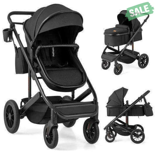 3-in-1 Folding Convertible Newborn Stroller with Detachable Bassinet-Black