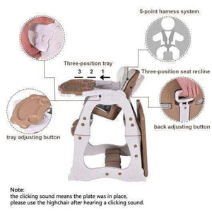 3 in 1 Infant Table and Chair Set Baby High Chair-Beige Blue High Chairs