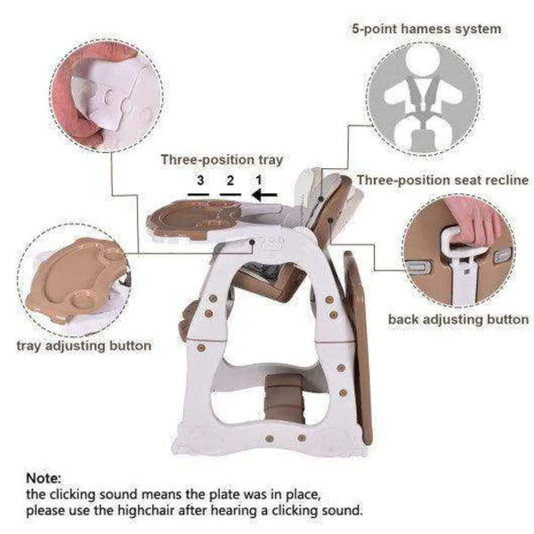 3 in 1 Infant Table and Chair Set Baby High Chair-Beige Blue High Chairs