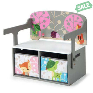 3 in 1 Kids Convertible Activity Bench with 2 Removable Fabric Bins-Gray Gray Kids Chairs & Seating