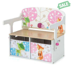 3 in 1 Kids Convertible Activity Bench with 2 Removable Fabric Bins-Gray Gray Kids Chairs & Seating