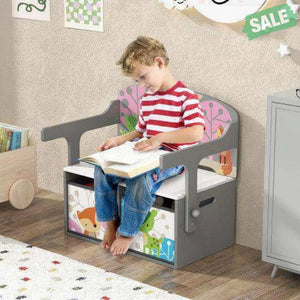 3 in 1 Kids Convertible Activity Bench with 2 Removable Fabric Bins-Gray Gray Kids Chairs & Seating