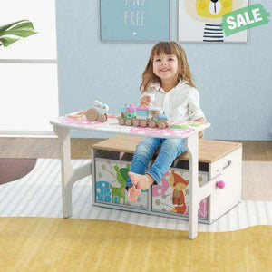 3 in 1 Kids Convertible Activity Bench with 2 Removable Fabric Bins-Gray Gray Kids Chairs & Seating