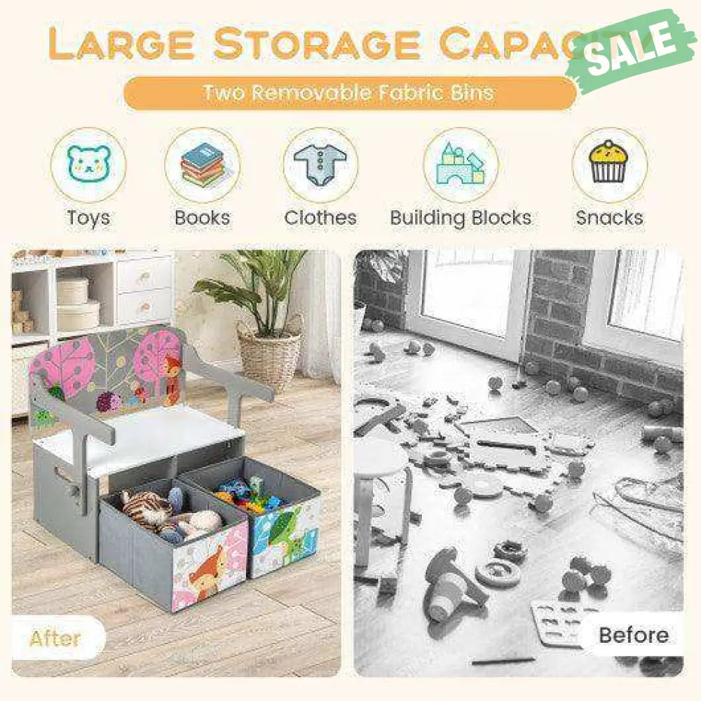 3 1 Convertible Activity Bench 2 Removable Fabric Bins