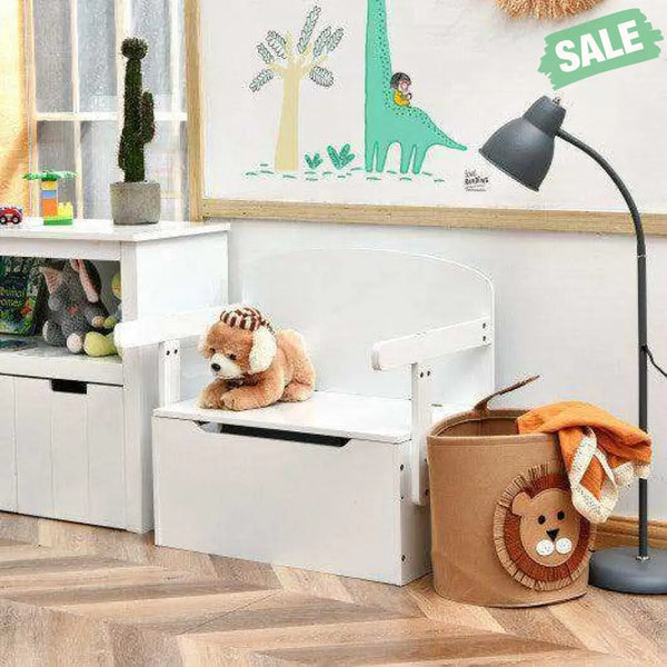 3-in-1 Kids Convertible Storage Bench Wood Activity Table and Chair Set-White White Kids Table & Chair Sets