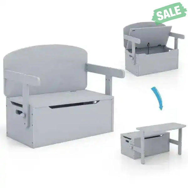 3-in-1 Kids Convertible Storage Bench Wood Activity Table and Chair Set-White White Kids Table & Chair Sets