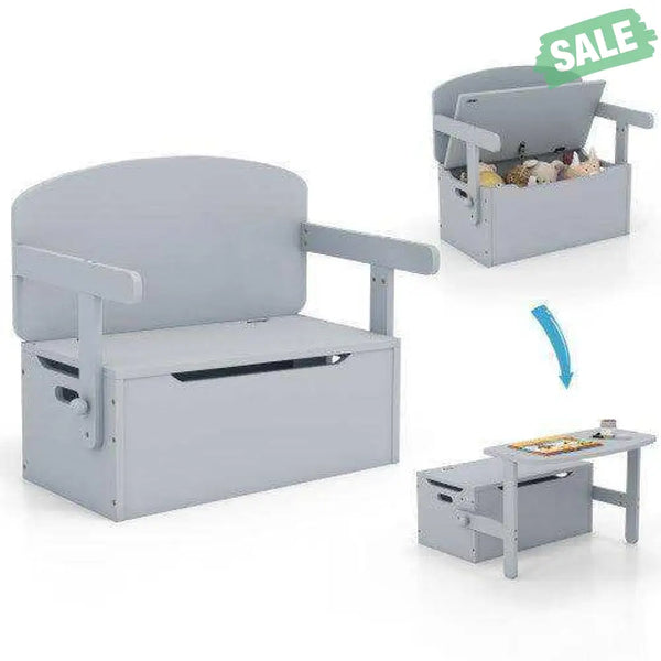 3-in-1 Kids Convertible Storage Bench Wood Activity Table and Chair Set-White White Kids Table & Chair Sets