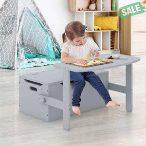 3-in-1 Kids Convertible Storage Bench Wood Activity Table and Chair Set-White White Kids Table & Chair Sets