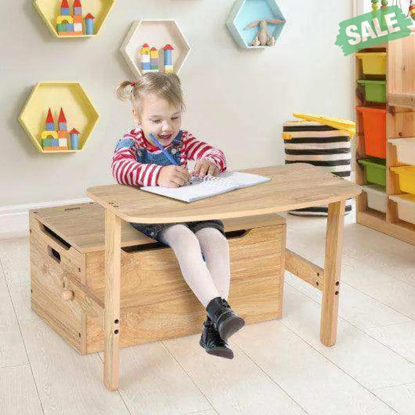 3-in-1 Kids Convertible Storage Bench Wood Activity Table and Chair Set-White White Kids Table & Chair Sets