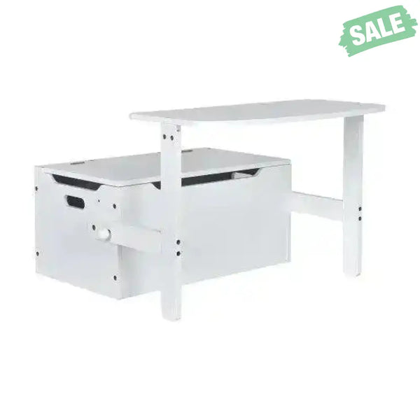 3-in-1 Kids Convertible Storage Bench Wood Activity Table and Chair Set-White White Kids Table & Chair Sets