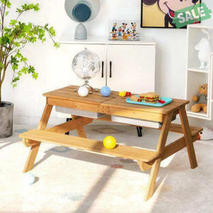 3-in-1 Kids Outdoor Picnic Water Sand Table with Umbrella Play Boxes-Green Green Kids Table & Chair Sets