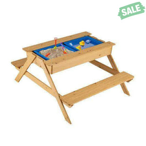 3-in-1 Kids Picnic Table Wooden Outdoor Water Sand Table with Play Boxes Kids Table & Chair Sets
