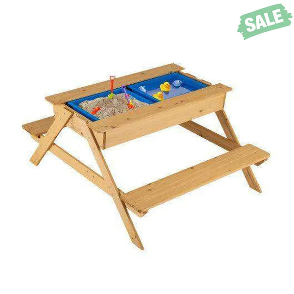 3-in-1 Kids Picnic Table Wooden Outdoor Water Sand Table with Play Boxes Kids Table & Chair Sets