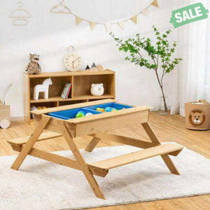 3-in-1 Kids Picnic Table Wooden Outdoor Water Sand Table with Play Boxes Kids Table & Chair Sets
