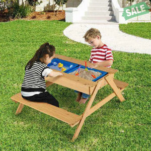 3-in-1 Kids Picnic Table Wooden Outdoor Water Sand Table with Play Boxes Kids Table & Chair Sets