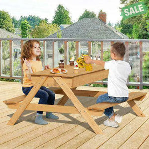 3-in-1 Kids Picnic Table Wooden Outdoor Water Sand Table with Play Boxes Kids Table & Chair Sets
