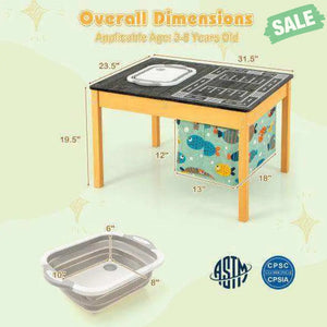 3-in-1 Kids Sand Water Activity Table with Foldable Storage Bin Kids Table & Chair Sets