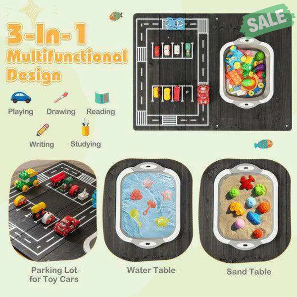 3-in-1 Kids Sand Water Activity Table with Foldable Storage Bin Kids Table & Chair Sets
