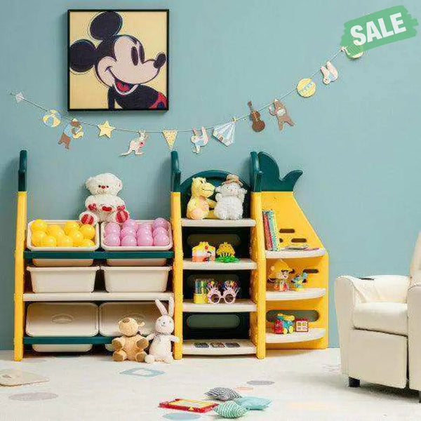3-in-1 Kids Toy Storage Organizer with Bookshelf Corner Rack Kids Storage