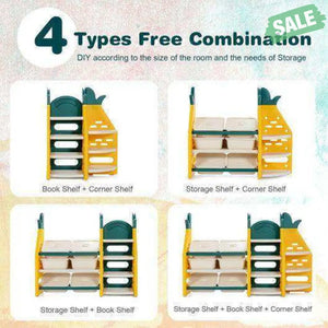 3-in-1 Kids Toy Storage Organizer with Bookshelf Corner Rack Kids Storage