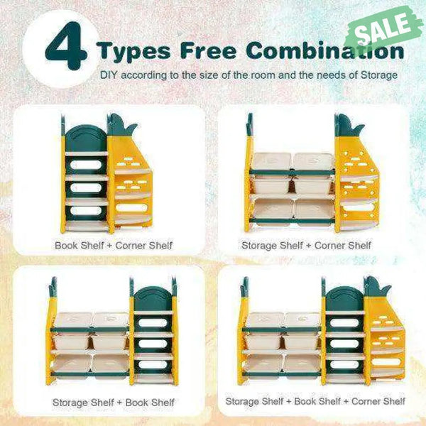 3-in-1 Kids Toy Storage Organizer with Bookshelf Corner Rack Kids Storage