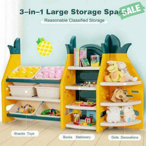 3-in-1 Kids Toy Storage Organizer with Bookshelf Corner Rack Kids Storage