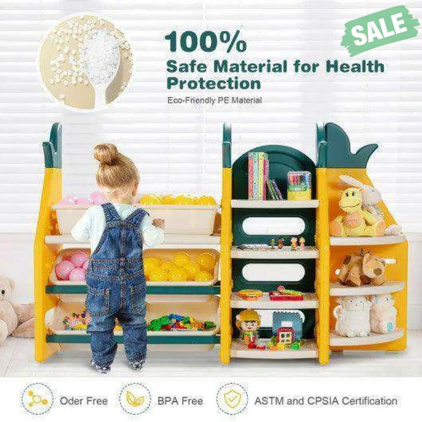 3-in-1 Kids Toy Storage Organizer with Bookshelf Corner Rack Kids Storage