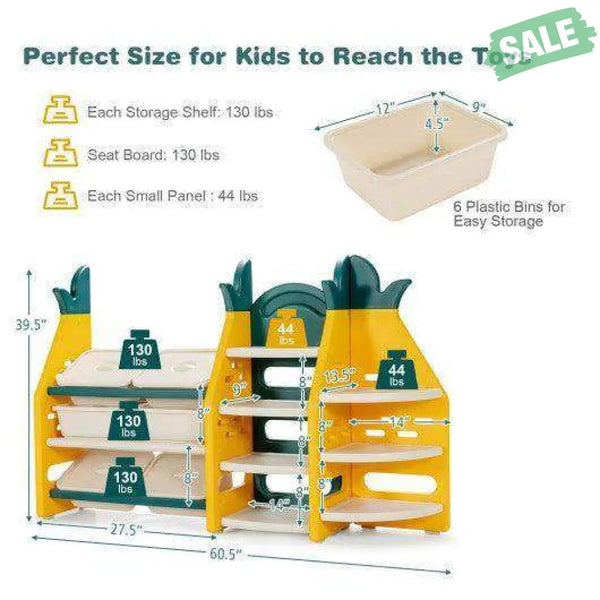 3-in-1 Kids Toy Storage Organizer with Bookshelf Corner Rack Kids Storage
