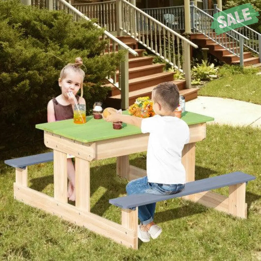 3-in-1 Outdoor Wooden Kids Water Sand Table with Play Boxes Kids Table & Chair Sets