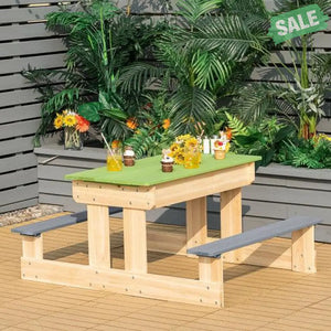 3-in-1 Outdoor Wooden Kids Water Sand Table with Play Boxes Kids Table & Chair Sets