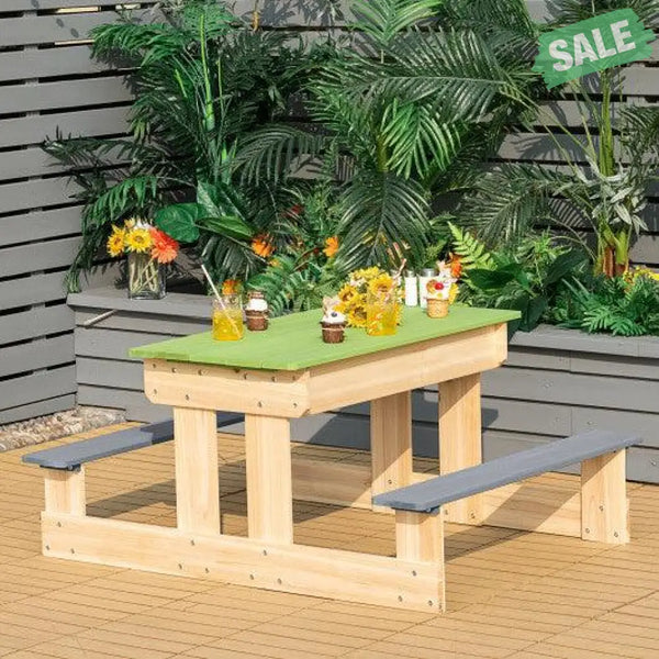 3-in-1 Outdoor Wooden Kids Water Sand Table with Play Boxes Kids Table & Chair Sets