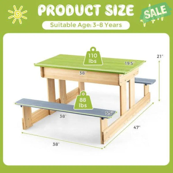 3-in-1 Outdoor Wooden Kids Water Sand Table with Play Boxes Kids Table & Chair Sets