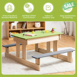 3-in-1 Outdoor Wooden Kids Water Sand Table with Play Boxes Kids Table & Chair Sets