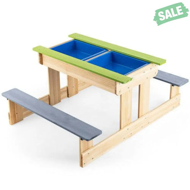 3-in-1 Outdoor Wooden Kids Water Sand Table with Play Boxes Kids Table & Chair Sets