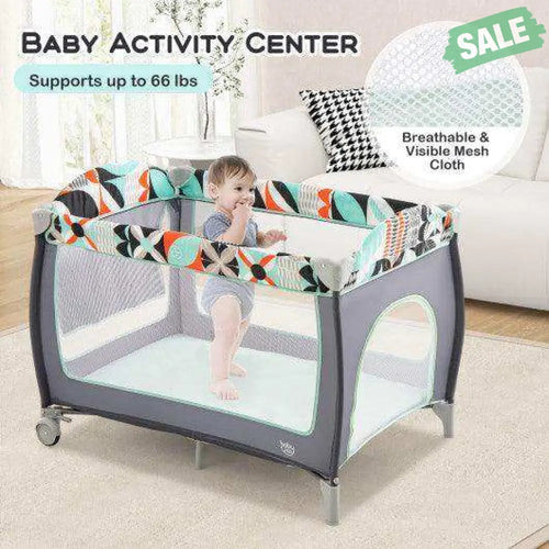 3-in-1 Portable Baby Playard with Zippered Door and Toy Bar-Blue