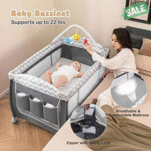 3-in-1 Portable Baby Playard with Zippered Door and Toy Bar-Gray
