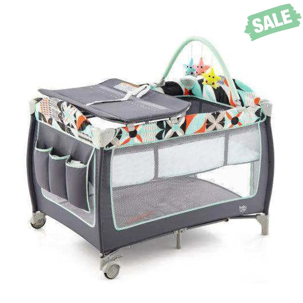 3-in-1 Portable Baby Playard with Zippered Door and Toy Bar-Blue