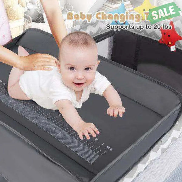 3-in-1 Portable Baby Playard with Zippered Door and Toy Bar-Gray