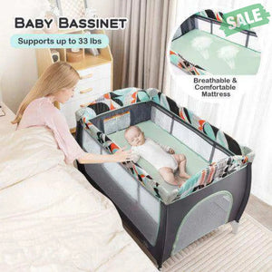 3-in-1 Portable Baby Playard with Zippered Door and Toy Bar-Blue