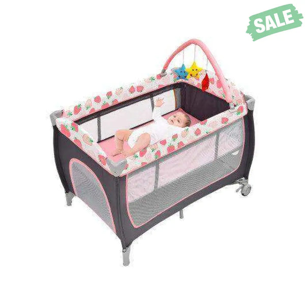 3-in-1 Portable Baby Playard with Zippered Door and Toy Bar-Red