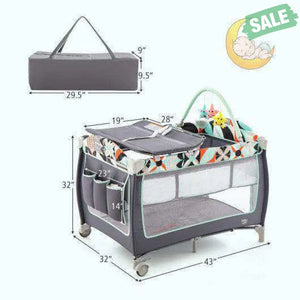 3-in-1 Portable Baby Playard with Zippered Door and Toy Bar-Blue