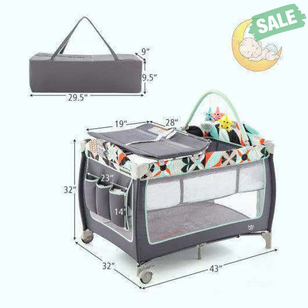 3-in-1 Portable Baby Playard with Zippered Door and Toy Bar-Blue