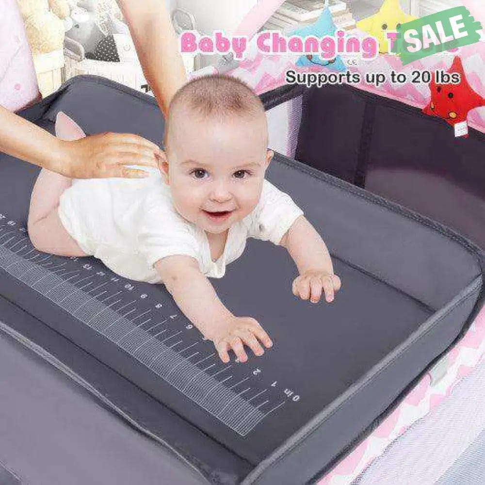 3-in-1 Portable Baby Playard with Zippered Door and Toy Bar-Gray