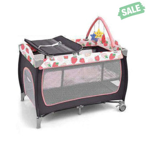 3-in-1 Portable Baby Playard with Zippered Door and Toy Bar-Red