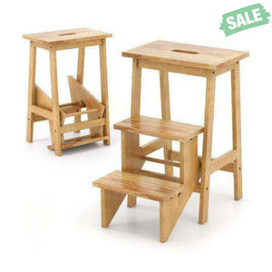 3-in-1 Rubber Wood Step Stool with Convenient Handle-Brown Brown Toddler & Kids Furniture