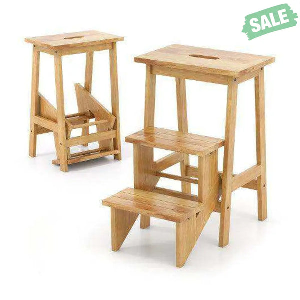 3-in-1 Rubber Wood Step Stool with Convenient Handle-Brown Brown Toddler & Kids Furniture