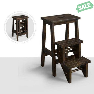3-in-1 Rubber Wood Step Stool with Convenient Handle-Brown Brown Toddler & Kids Furniture