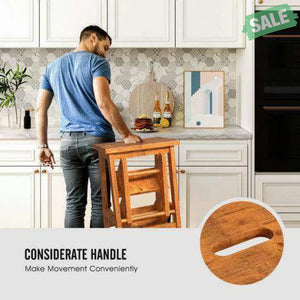 3-in-1 Rubber Wood Step Stool with Convenient Handle-Brown Brown Toddler & Kids Furniture