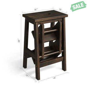 3-in-1 Rubber Wood Step Stool with Convenient Handle-Brown Brown Toddler & Kids Furniture
