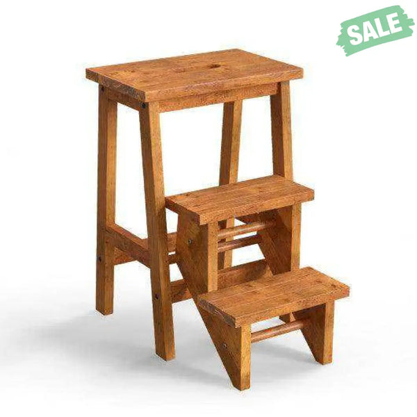 3-in-1 Rubber Wood Step Stool with Convenient Handle-Brown Brown Toddler & Kids Furniture